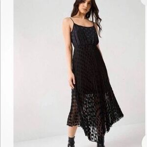 All Saints Black‎ Women's Leia midi DOTT Dress Pleated Asymmetrical  size Small